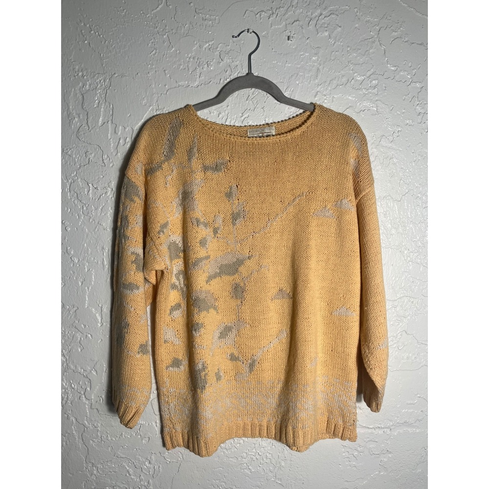 Vintage Jennifer Reed Hand Knit Abstract Floral Sweater Ramie Cotton Size S